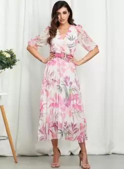 Rochie Cryna Ciclam Floral