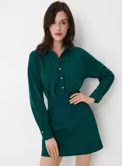 Rochie tip cămașă, mini - Verde